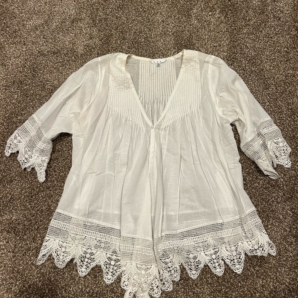 CAbi White Lace Accent Blouse